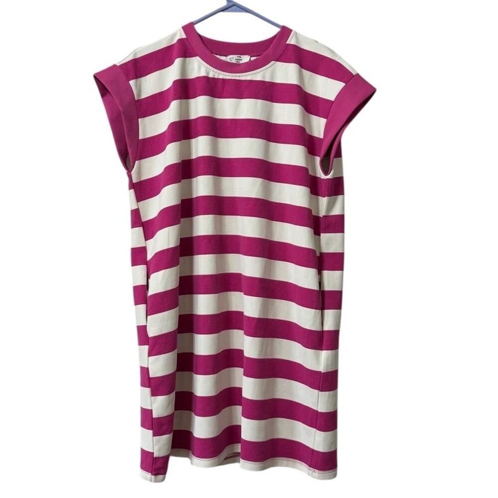entro Fuchsia and White Striped Midi Knit Dress